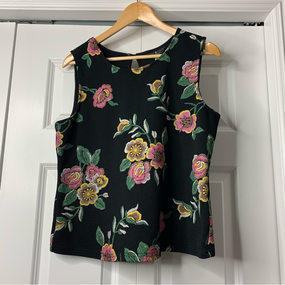 Jules & Leopold Black Floral Sleeveless Top Size L